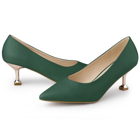 Allegra K Women's Pointed Toe Low Kitten Heel Dress Pumps Dark Green 7