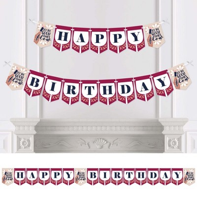 Big Dot of Happiness But First, Wine - Wine Tasting Birthday Party Bunting Banner - Birthday Party Decorations - Happy Birthday