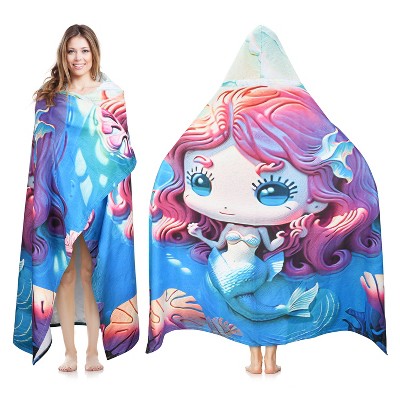 Tirrinia Large Hooded Beach Towel for Adults and Kids, Quick-Dry  Lightweight Microfiber Cape, 52 x 60 Inches