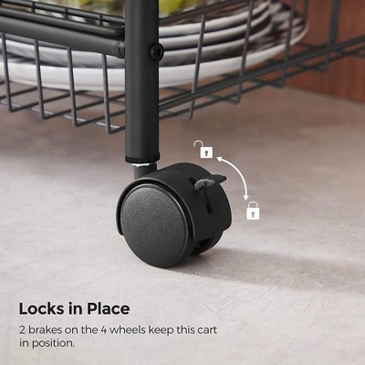 Black 3-Tier Metal Rolling Storage Cart with Removable Baskets