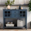 Farmhouse Sideboard Console Table with Bottom Shelf, Glass-Front Cabinets & Drawers, Distressed Pine Wood Buffet Storage for Living Room - 2 of 4