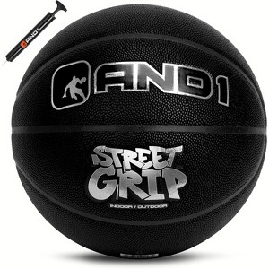 AND1 Street Grip Premium Composite Leather Basketball & Pump- Official Size 7 (29.5”) Streetball, Made for Indoor and Outdoor Basketball Games (Black) - 1 of 4