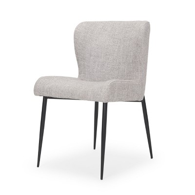 HomeRoots Gray and Black Upholstered Fabric And Metal Wing Back Dining Side Chair