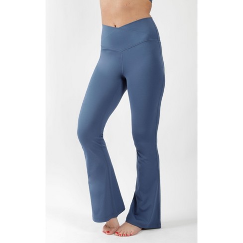 Yogalicious - Lux High Waist Flare Leg V Back Yoga Pants with Elastic Free  Crossover Waistband - Denim Blue - Medium