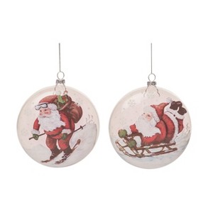 Transpac Glass Santa Ski/Sled Ornament Set of 2 Christmas Home Decorations - 1 of 1