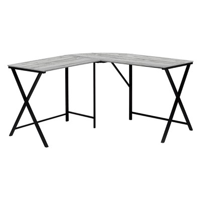INFURNIC Desks 55"L Modern L Shape Corner Desk with Spacious Surface and Sturdy Black Metal Base, Grey, 55.25"*55.25"*29.75"