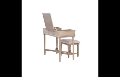 Cyndi Gray Wash Traditional Flip Top Vanity Set with Brass Accents