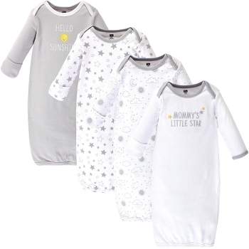 Hudson Baby Infant Cotton Long-Sleeve Gowns 4pk, Star And Moon, 0-6 Months