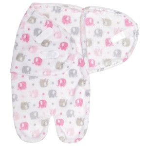 Everyday Kids Newborn Swaddle Blanket – Plush Faux Fur Swaddle Sack with Soft Fleece Lining – 0–3 Month- Pink Elephant - 1 of 3