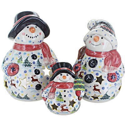 Blue Rose Polish Pottery 6400 Vena Snowman Luminary Set