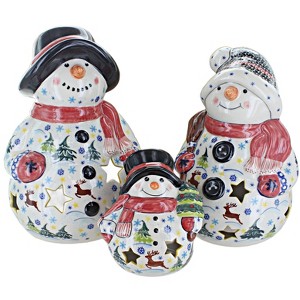 Blue Rose Polish Pottery 6400 Vena Snowman Luminary Set - 1 of 1
