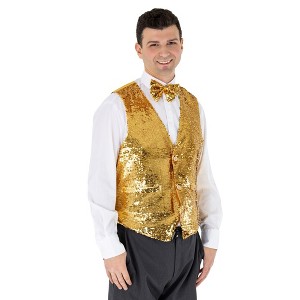 Dress Up America Sequin Vest with Bowtie for  Adults - Disco Party Costume Set - Silver - Small - 1 of 4