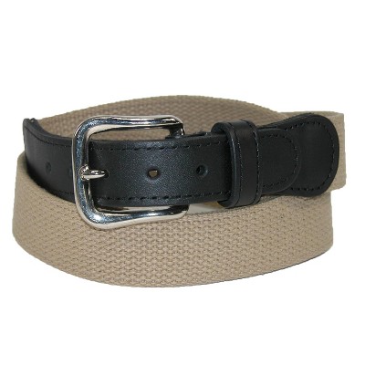 Boston Leather Men's Big & Tall Cotton Web Belt with Leather Tabs, 58, Tan