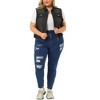 Agnes Orinda Women's Plus Size Trucker Zipper-Front Sleeveless Sport Crop Denim Vests - 2 of 4