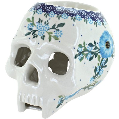 Blue Rose Polish Pottery Daphne Halloween Skull
