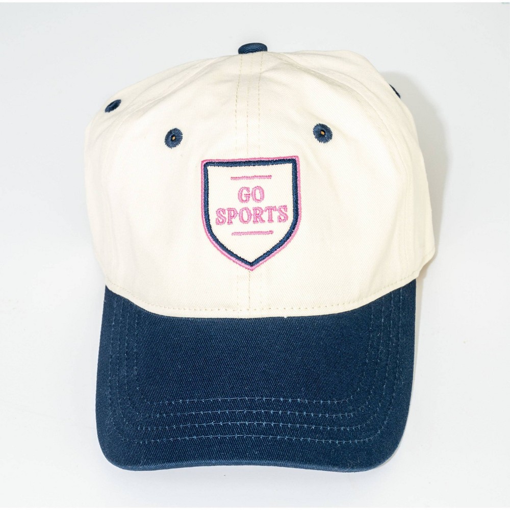 Go Sports Hat - Frasier Sterling Cream/Navy/Pink: Adjustable Cotton Baseball Cap