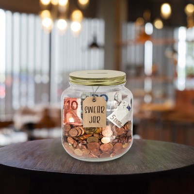 Savings Jar Yamahiko Large Clear Coin Bank Jar With Slotted Lid, 3/4 Gallon Plastic Tip Jar