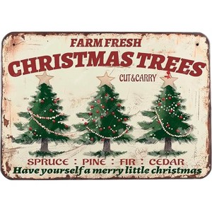 Lomsoe Christmas Metal Signs Farm Fresh Christmas Trees Cut and Carry Sign Vintage Tin Sign Christmas Aluminum Sign Art Decor 8¡Á12 Inches - 1 of 1