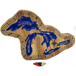 Creative Design - Handmade Wooden Michigan Cribbage Board with Great Lakes - 1 of 4