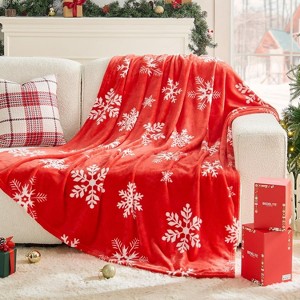 Lomsoe Christmas Throw Blanket, Cozy Holiday Blanket with Red Snowflake Design, Soft Lightweight Flannel Christmas Blanket. - 1 of 4