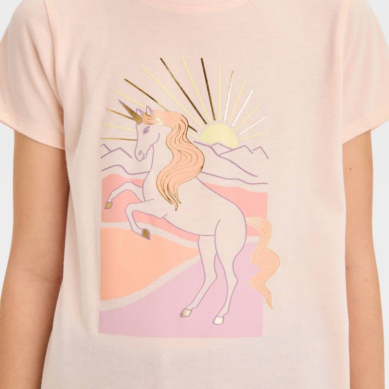 Girls' Short Sleeve 'Unicorn' Graphic T-Shirt - Cat & Jack™ Light Peach, 3 of 5