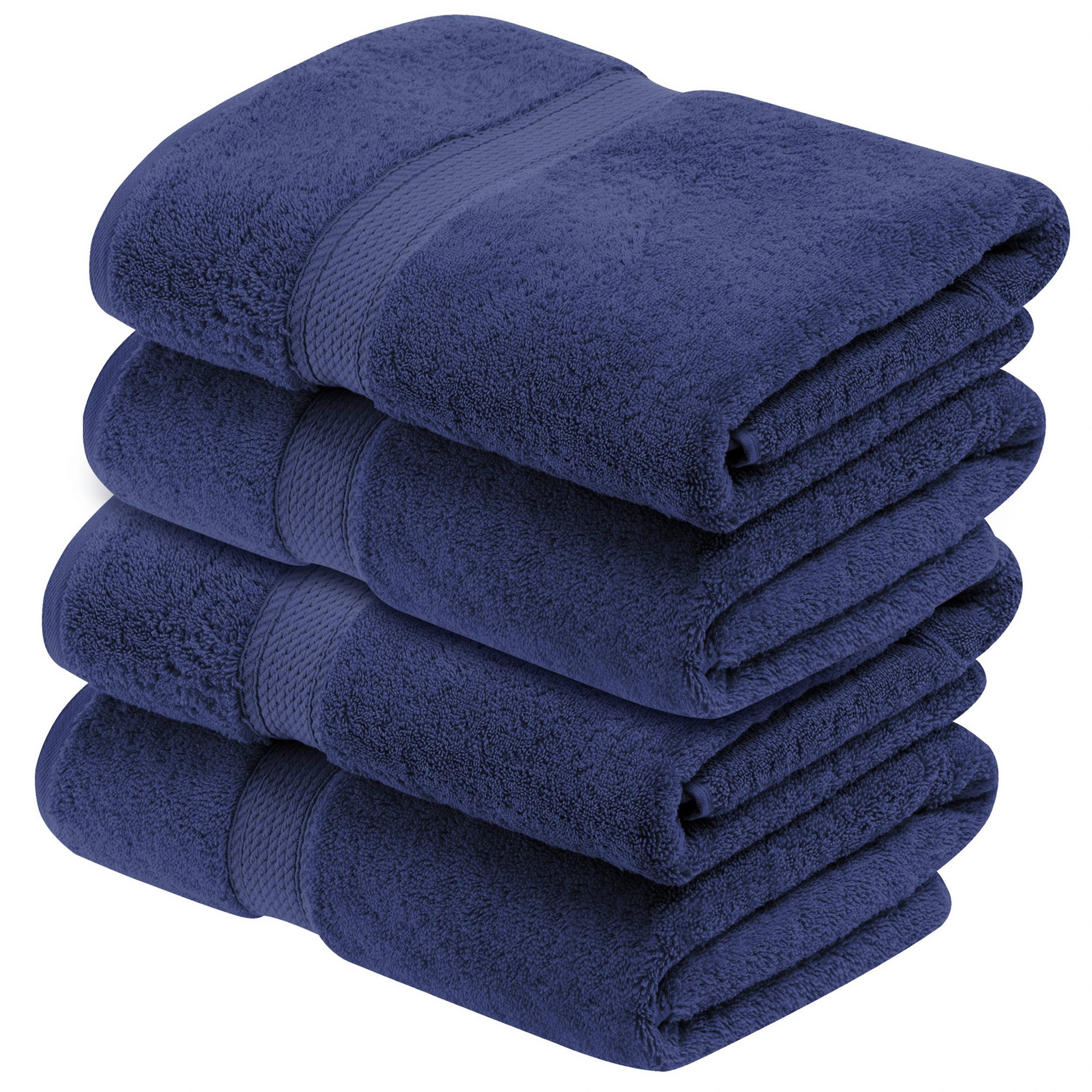 Luxury Egyptian Cotton Heavyweight Ultra-Plush Bath Towel Set of 4, Navy Blue - Blue Nile Mills