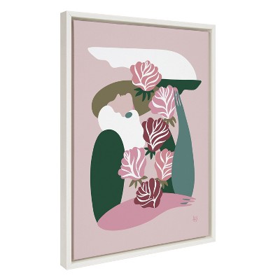 Abstract Floral Figure Canvas Wall Art in Pink and Green, 18x24