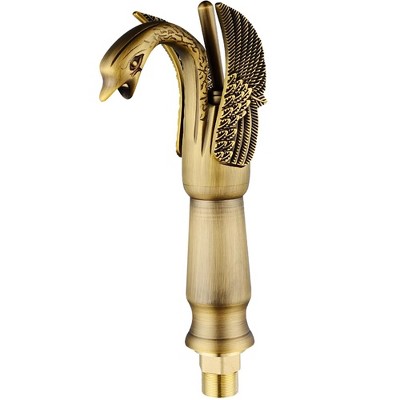 BWE Swan Single Hole Single Handle Bathroom Vessel Sink Faucet With Pop Up Drain in Antique Brass