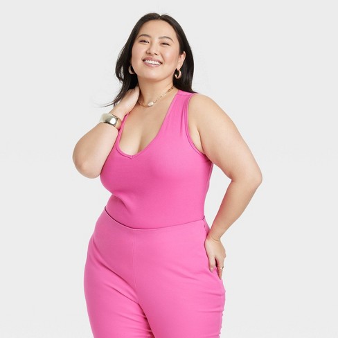 Women's Ribbed Bodysuit - A New Day™ Katydid Pink 3x : Target