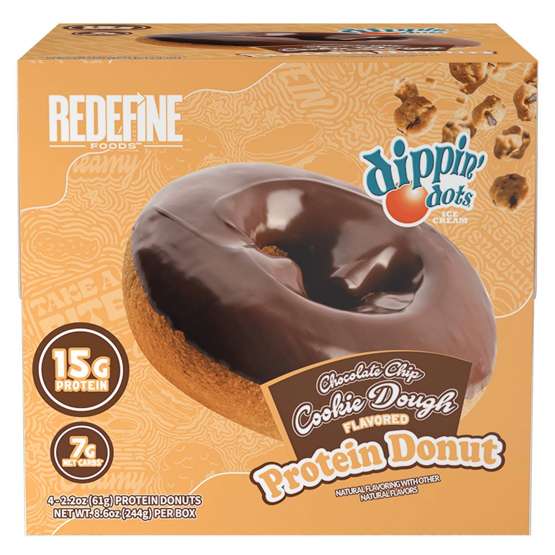 Redefine Foods Dippin Dots Chocolate Chip Cookie Dough Flavored Protein Donut - 8.6oz/4ct