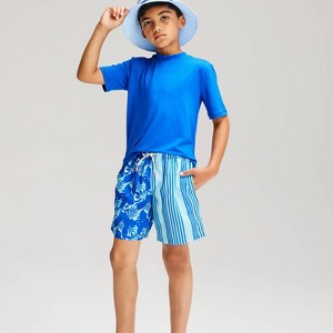 Boys' Stripes and Palms Swim Trunks - Cat & Jack™ Blue L : Target