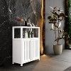KTMBDW Bamboo Bathroom Storage Cabinet with 2 Doors, Bathroom Floor Freestanding Cabinets Organizer for Living Room, Kitchen, Entryway - 2 of 4