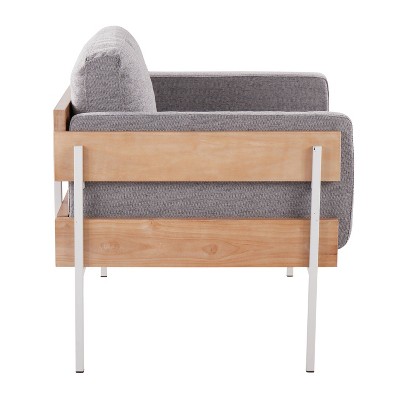 Luxe Gray Faux Leather and Metal Square Arm Accent Chair