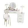 Homy Casa Vanity Table with Round Mirror Gold Accents and Storage Drawers for Bedroom or Dressing Room, White - 2 of 4