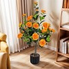 SEVOBAL Artificial Plants 36" Camellia Tree Set with Vibrant Orange Flowers and Lush Greenery for Indoor Outdoor Decor, Orange, 33.49"*6.7"*7.09" - 3 of 4