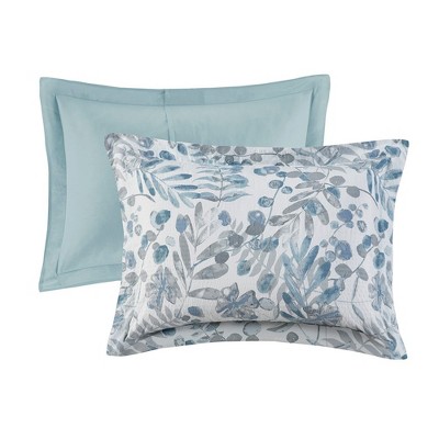 Full Blue Microfiber Seersucker Comforter Set with Throw Pillows