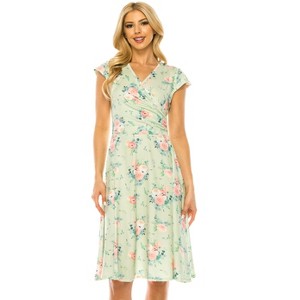 Women's Solid And Print V-neck Skater Dress - 1 of 3