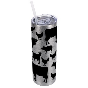 Elanze Designs Black Silvertone Sparkle 20 Ounce Double Wall Stainless Steel Glitter Travel Tumbler With Sliding Lid And Straw, Farm Animals - 1 of 4