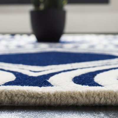 Dark Blue and Ivory Hand-Tufted Wool Runner Rug