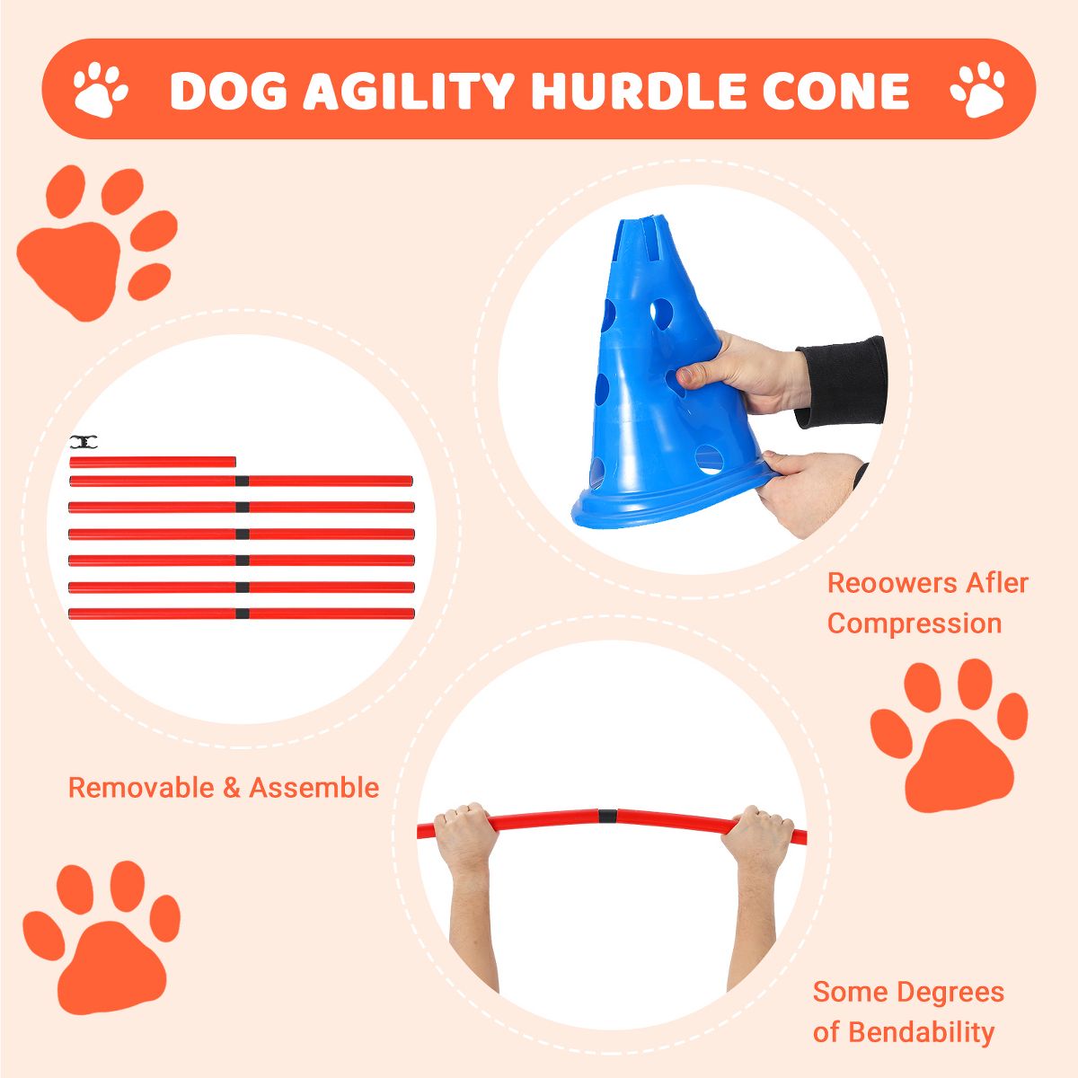 Dog Agility Hurdle Cone Set, Dog Agility Course Backyard Set Include 12 Cones & 6 Agility Rods, Dog Agility Training Equipment with Carry Bag - thumbnail 2