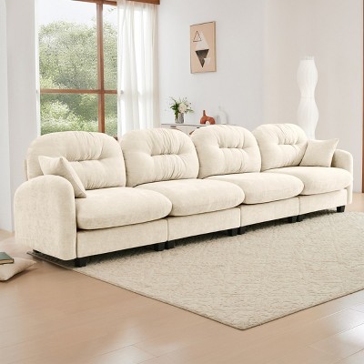 Modern Beige Chenille Sectional Sofa with Tufted Pleated Backrest, Comfy 4-Seater Sectional Couch for Living Room or Apartment – The Pop Home