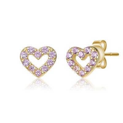 Guili Elegant 14k Gold Plated Cubic Zirconia Pave Heart Stud Earrings, Sparkling Design for Everyday Wear and Special Occasions
