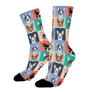 Boston Terrier Dog Cartoon Women Printed Crew Socks Funny Funky Socks Soft Polyester Novelty Gifts for Artists Men - 1 of 1