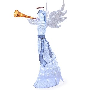 Tangkula 5 FT Lighted Trumpeting Angel Light-up Christmas Angel w/ LED Lights Halo & Girdle - 1 of 4