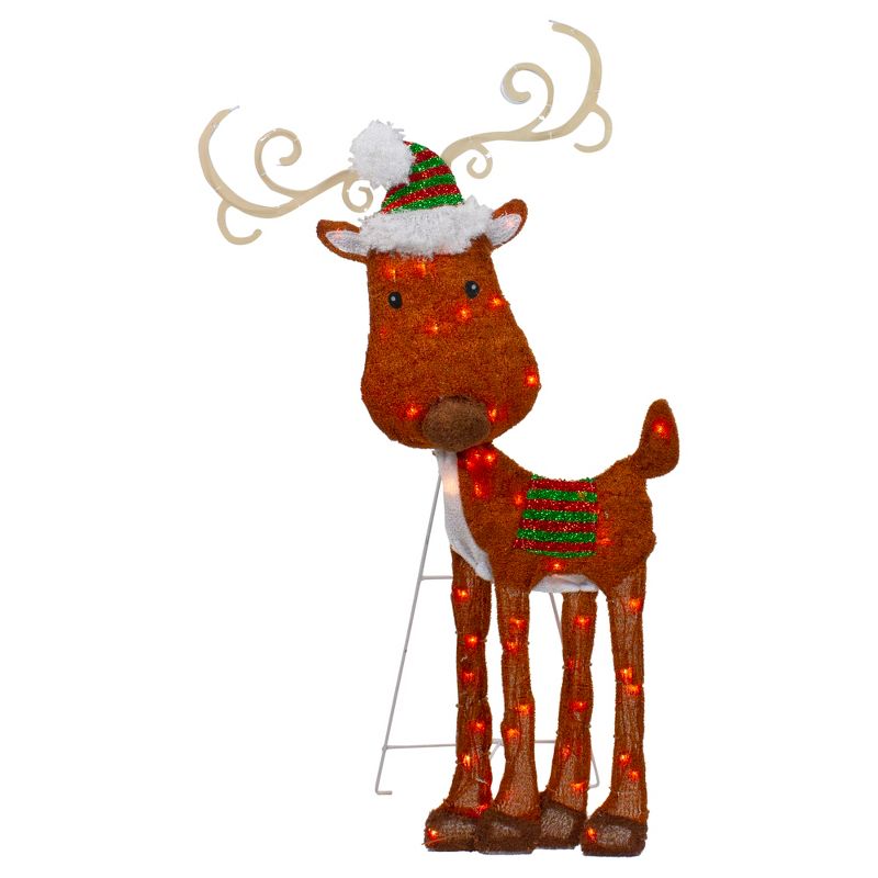 Northlight 32" Lighted 2D Chenille Reindeer Outdoor Christmas Decoration, 1 of 7