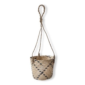 TAG Seagrass Diamond Pattern Hanging Planter Black, 7.0L x 7.0W x 6.75H inches, Holds Up to 6 inch Drop In Pot - 1 of 2