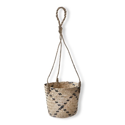 TAG Seagrass Diamond Pattern Hanging Planter Black, 7.0L x 7.0W x 6.75H inches, Holds Up to 6 inch Drop In Pot - image 1 of 2