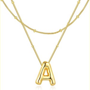 Bubble Initial Necklace 14K Gold Plated Personalized Letter A-Z Jewelry - 1 of 4