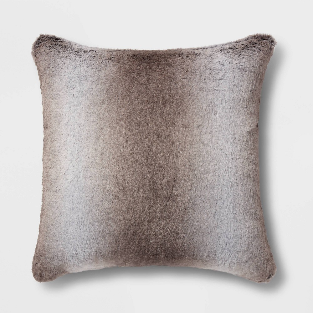Neutral Faux Fur Throw Pillow - Threshold™: Decorative Square Cushion for Sofa, Ombre Design, OEKO-TEX Certified