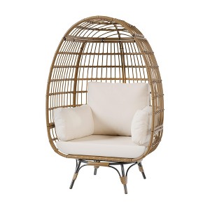 GustoWave Oversized 360° Swivel Egg Chair, Patio Rotating Basket Chair, Steel Frame and Metal Base, PE Rattan Lounge Chair - 1 of 4